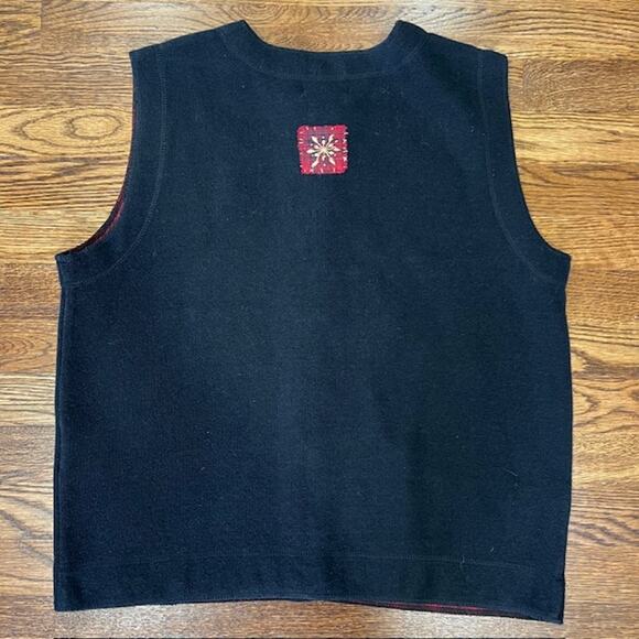 VTG 90s Woolrich Winter Scene Vest Womens L Black Cottage Primitive Barn Snow - Picture 2 of 8